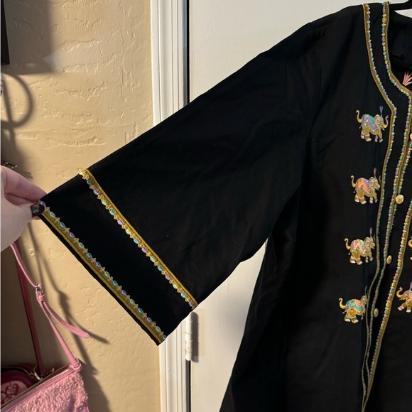 VTG Bob Mackie Wearable Art Colorful Embroidered Elephant Jacket Cotton Oversizd - Picture 2 of 15